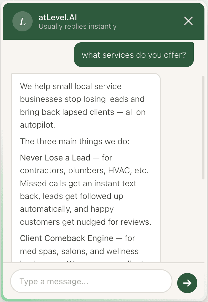 Chat widget listing services